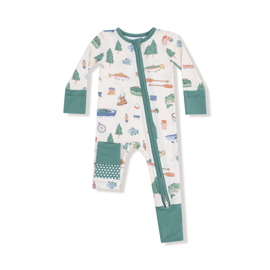 Two Way Zipper Convertible Romper- Fishing Things
