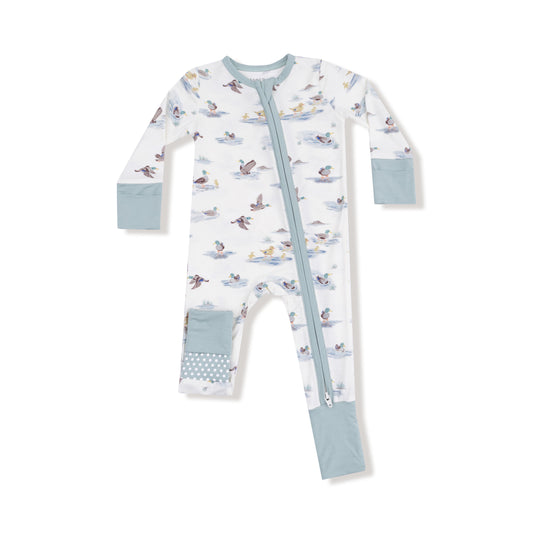 Two Way Zipper Convertible Romper- Migrating Mallards