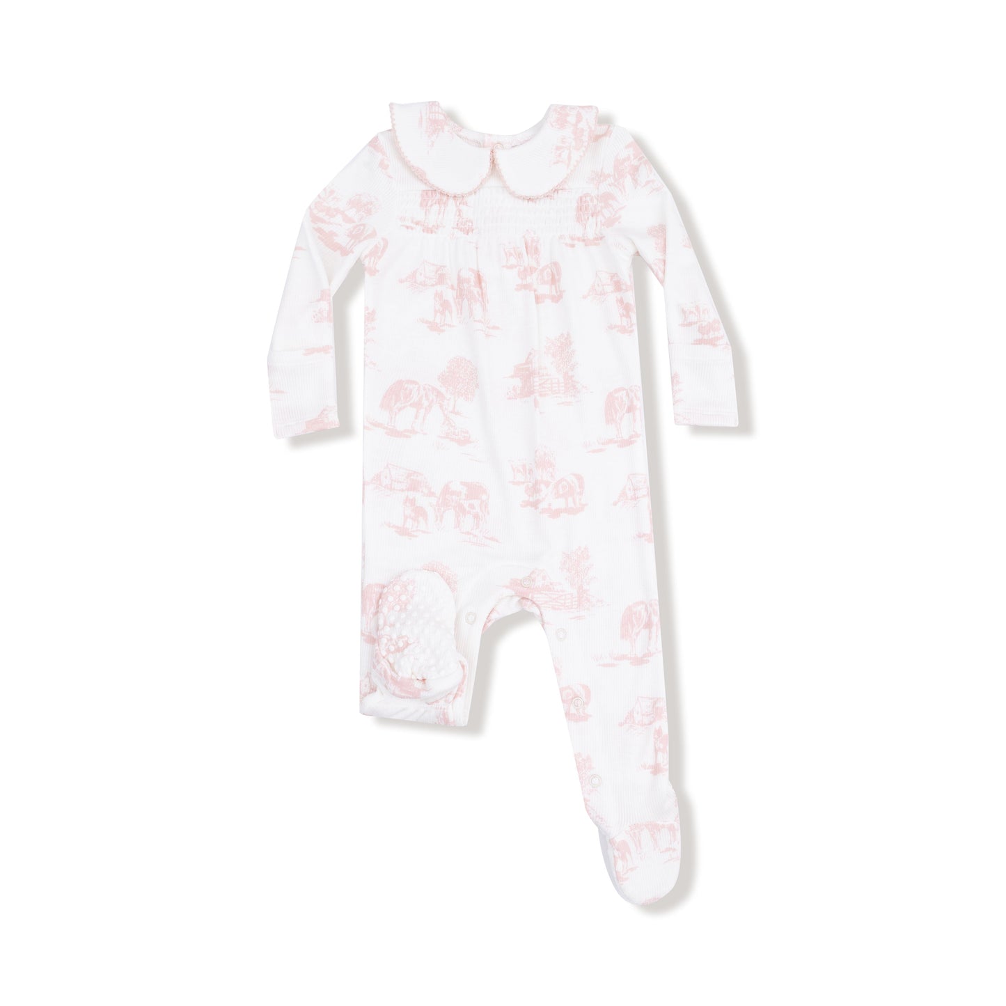 Two Way Zipper Footie- Pink Farm Toile