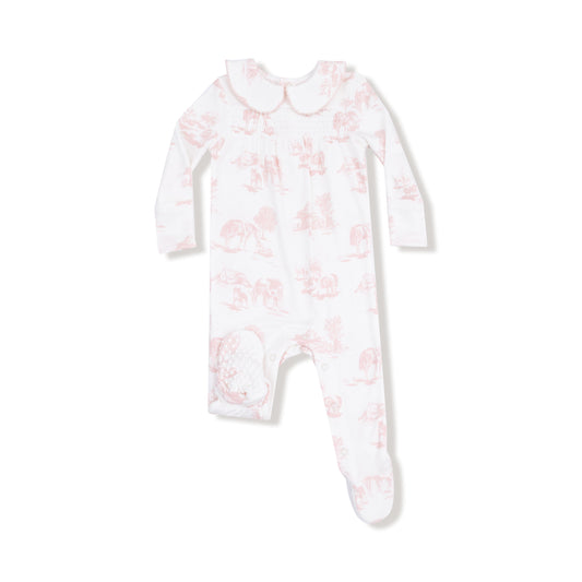 Two Way Zipper Footie- Pink Farm Toile