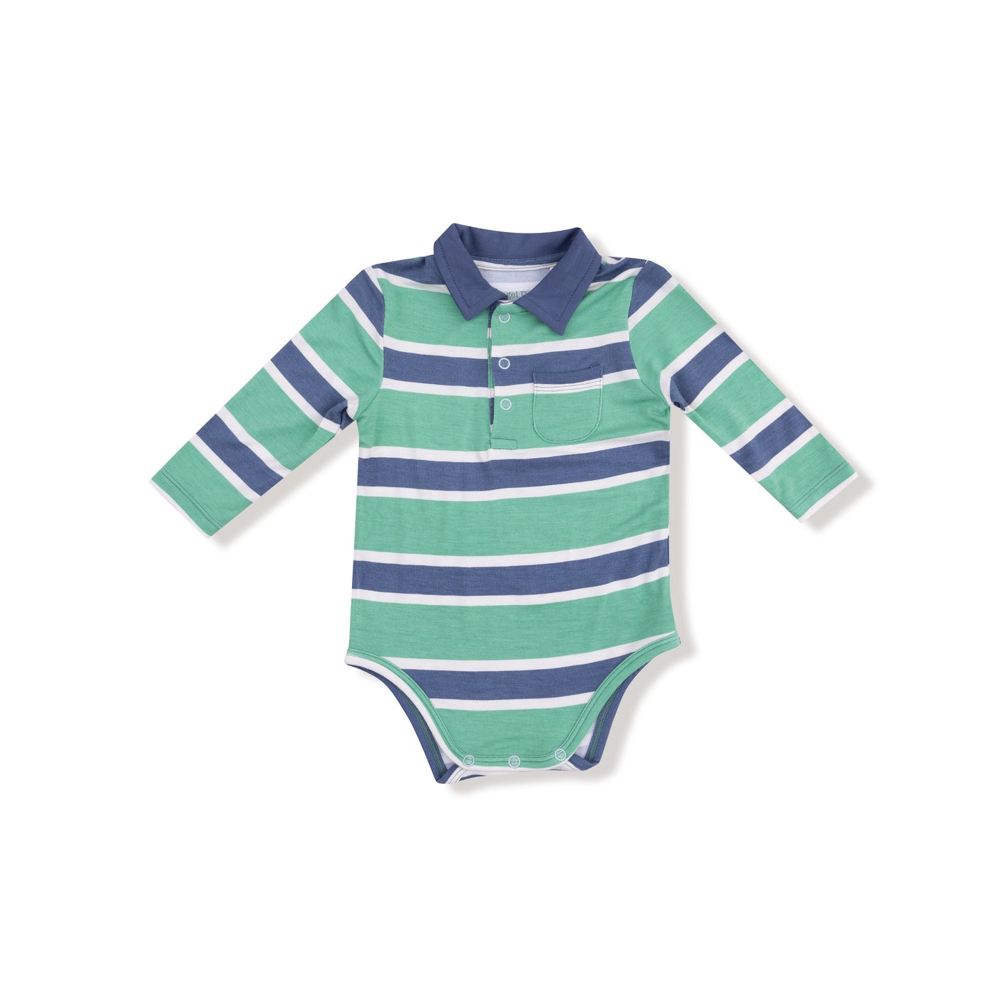 Polo Bodysuit- Green & Navy Rugby Stripe