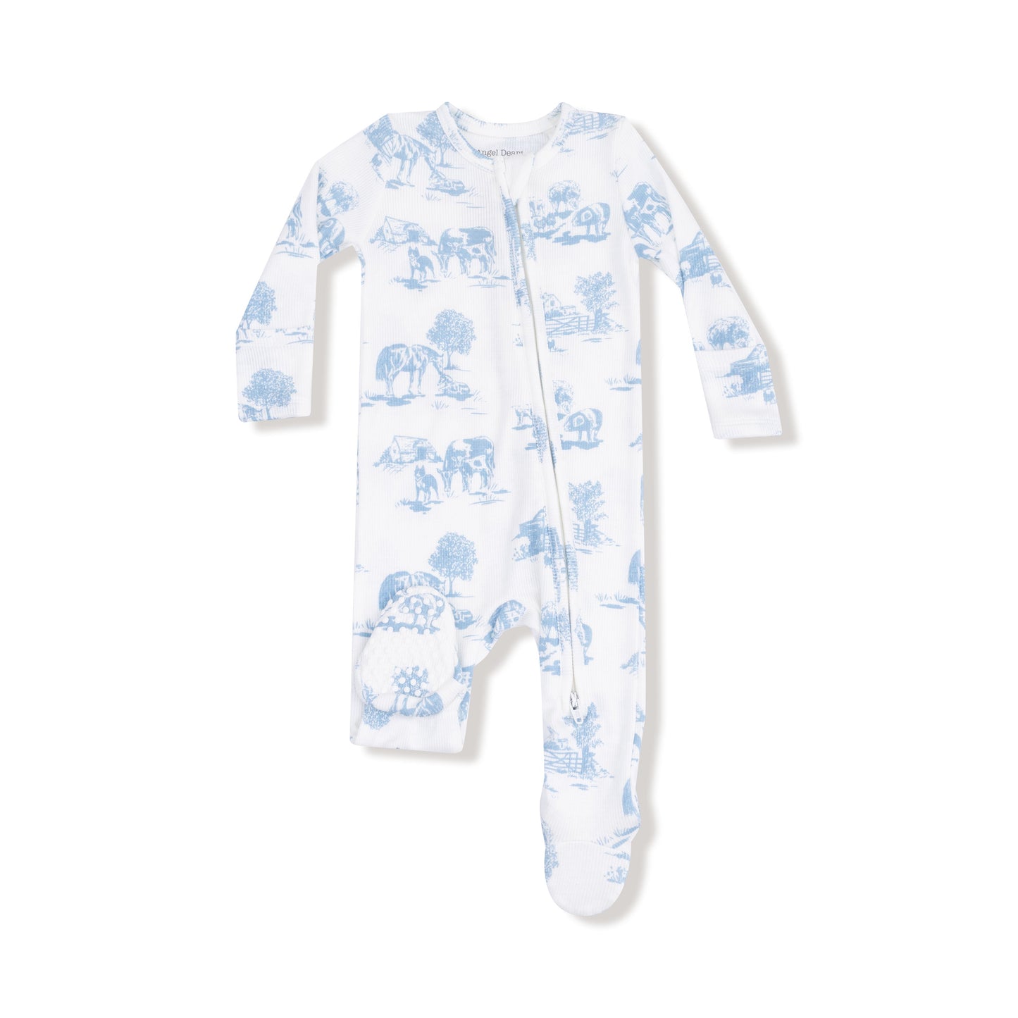 Two Way Zipper Footie- Blue Farm Toile