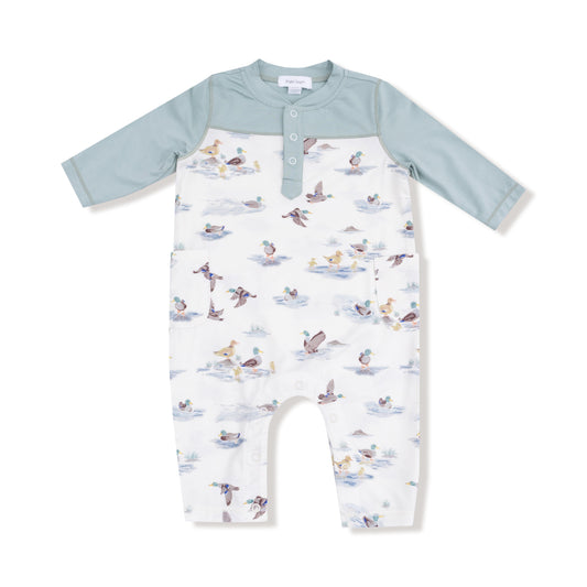 Romper w/ Contrast Sleeves- Migrating Mallards