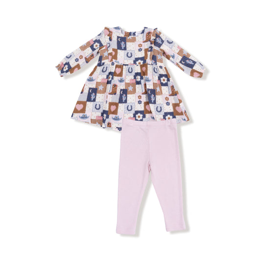 Dress w/ Ruffle Dress & Leggings- Patchwork Cowgirl