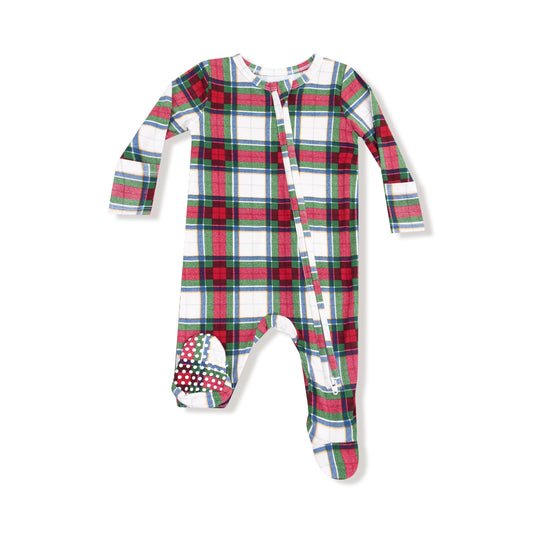 Two Way Zipper Footie- Holiday Plaid
