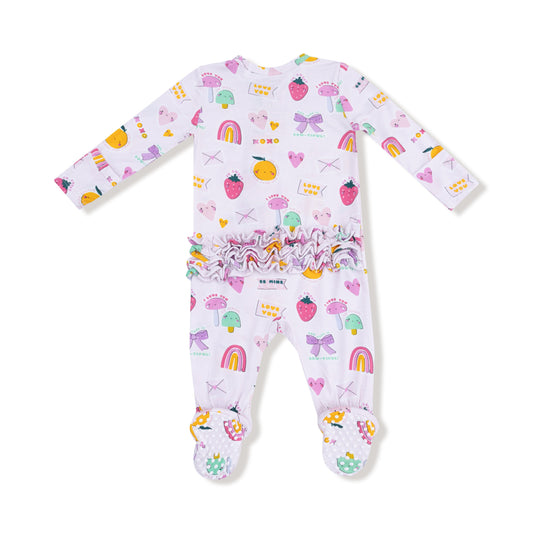 My Funny Valentine 2 Way Zipper Ruffle Back Footie