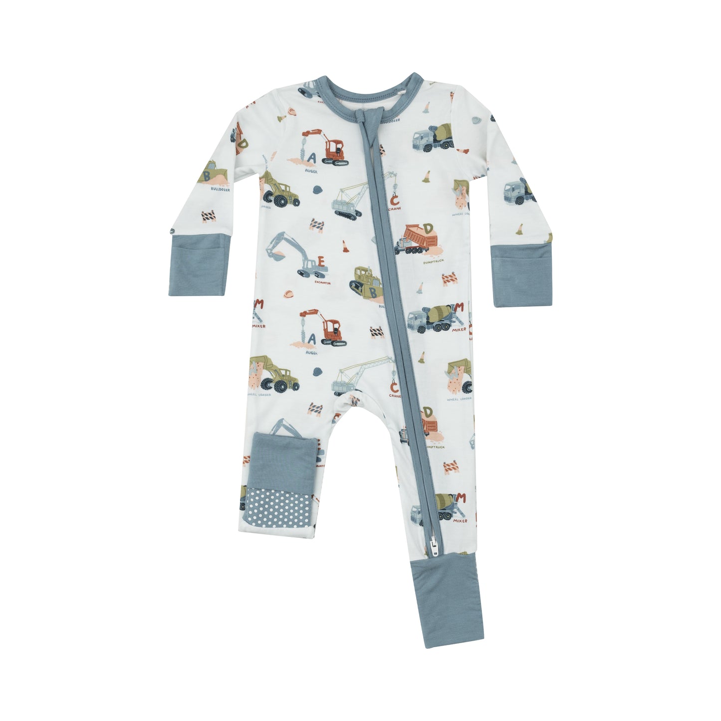 Construction Alphabet- Two Way Zipper Romper Pajama