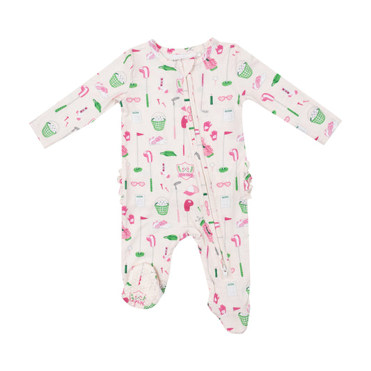 Two Way Zipper Footie Pajama- Golf Club Pink