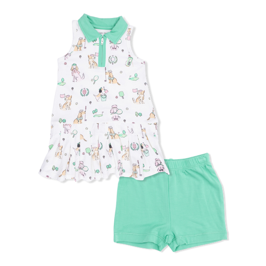 Country Club Dogs Pink - Polo Tennis Dress With Cartwheel Short