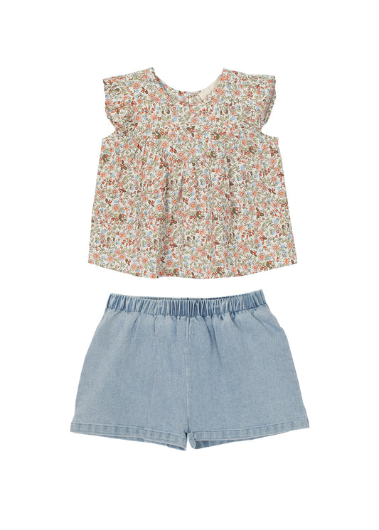 Sunset Fields Floral Top & Denim Shorts