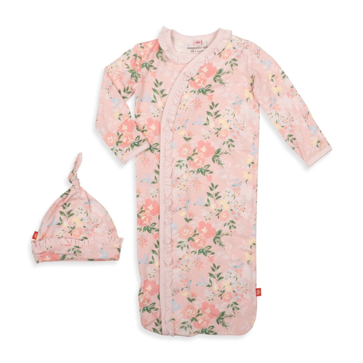 Ainsley Ruffle Placket Modal Gown + Ruffle Hat Set (NB-3 Months)
