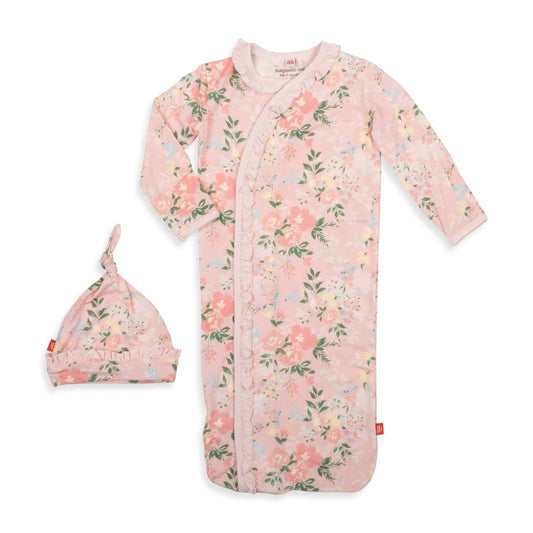 Ainsley Ruffle Placket Modal Gown + Ruffle Hat Set (NB-3 Months)