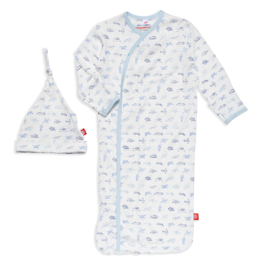 Airplanes Modal Gown + Hat Set (NB-3 Months)
