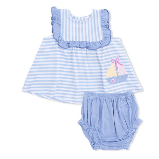 Bel Air Stripe Ruffle Top & Bloomer Set