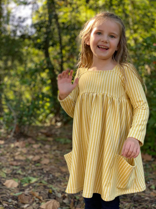 Vignette- Mustard Striped Long-sleeve Dress