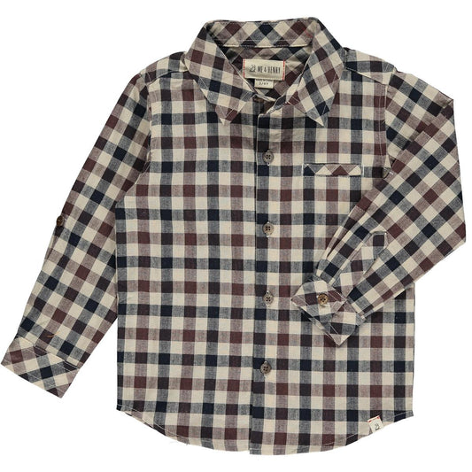 Me & Henry- Brown Plaid Collared Long-sleeve