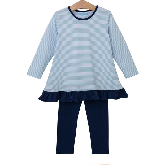 Trotter Street Kids- Navy Ruffle Stripes Two Piece Set