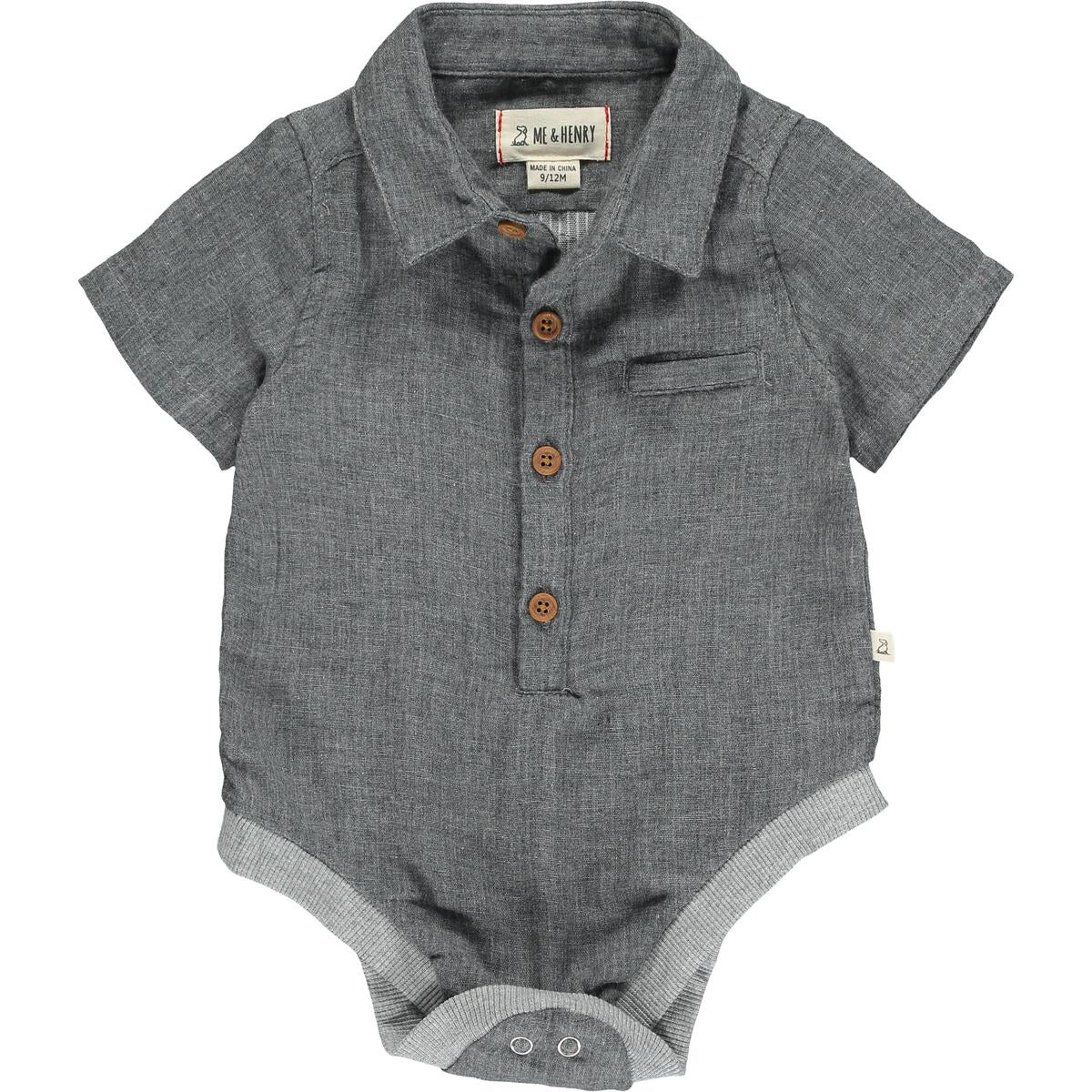 Grey Gauze Collared Onesie