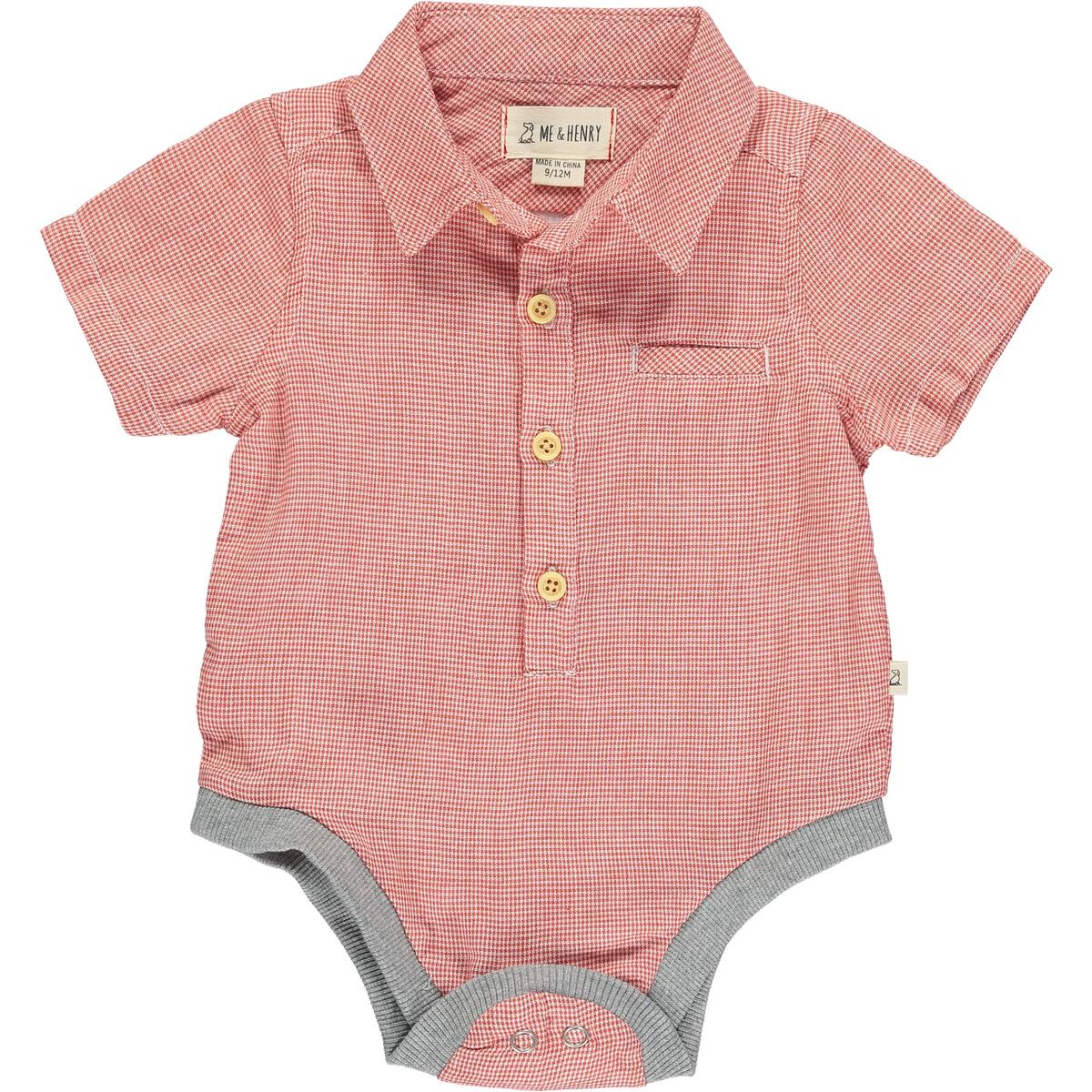 Red Micro Check Collared Onesie