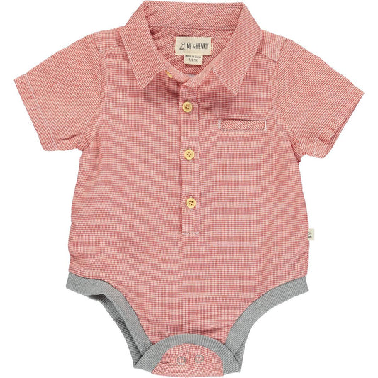 Red Micro Check Collared Onesie