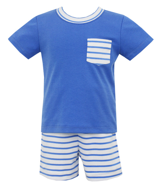 Claire & Charlie Blue Shirt & Stripe Shorts