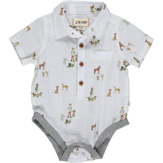 Henry Dog Woven Collared Onesie