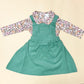 Angel Dear- Floral Bodysuit w/ Green Corduroy Overall Dress Set