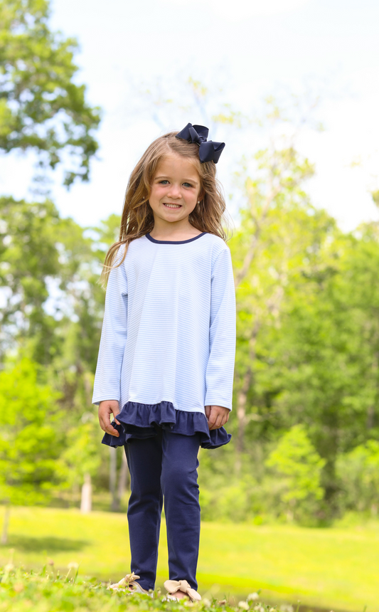 Trotter Street Kids- Navy Ruffle Stripes Two Piece Set