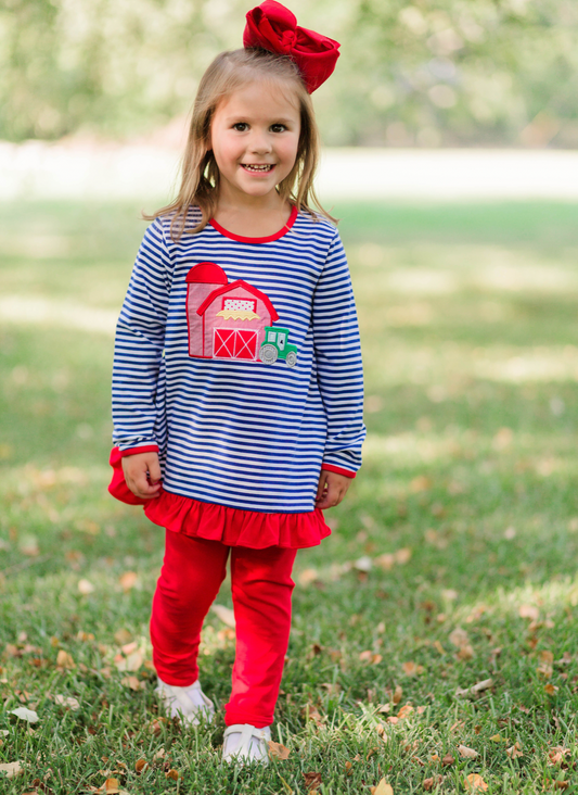 Trotter Street Kids- Farm Shirt w/ Ruffles Two-Piece Set