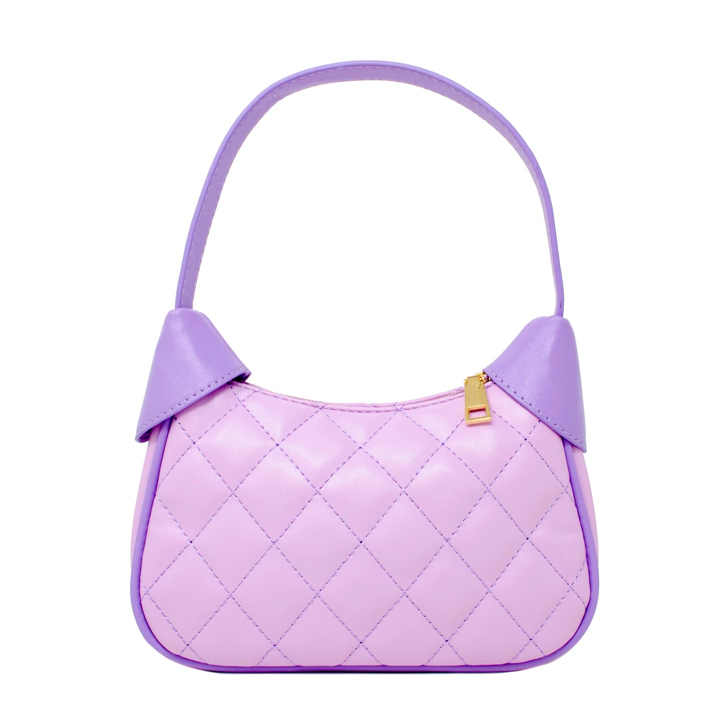 Quilted Zip Top Shoulder Bag: Purple