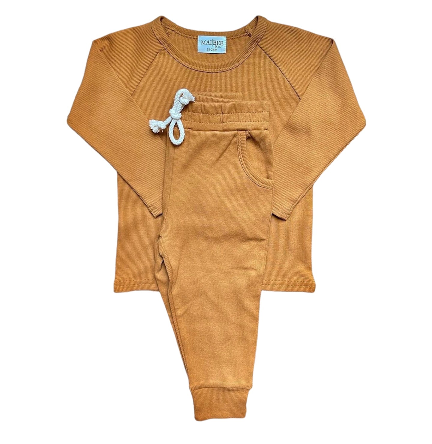Rust Cotton Ribbed Two-Piece Jogger Set
